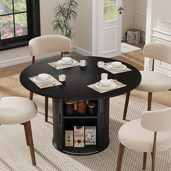 47" Round Dining Table with Storage Shelf & Sliding Door