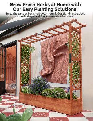 Raised Garden Bed with Trellis, Hanging Roof & Drainage Holes