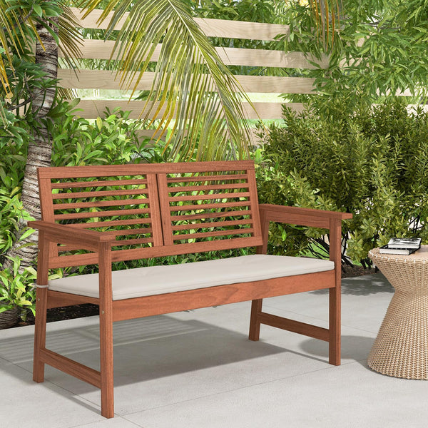 2-Person Outdoor Wood Patio Bench with Cushion