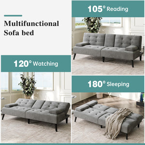Convertible Futon Sofa Bed with Cup Holders & Adjustable Backrest