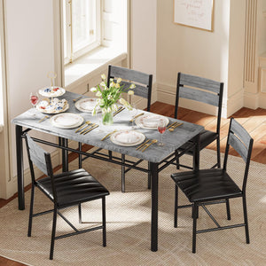5-Piece Dining Table Set for 4 with Upholstered Chairs