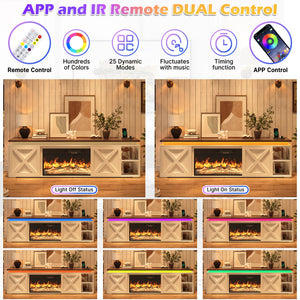 83" Farmhouse Fireplace TV Stand with LED Lighting & Storage Cabinets