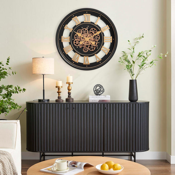 Large Moving Gear Wall Clock with Roman Numerals