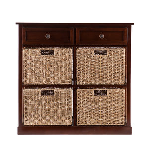 4-Basket Storage Chest with Drawers – Mahogany & Seagrass