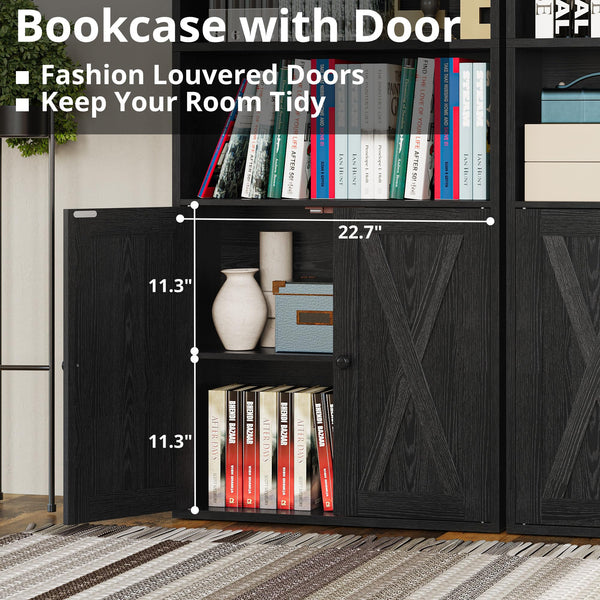 6-Tier Industrial Bookcase with Doors, Set of 2