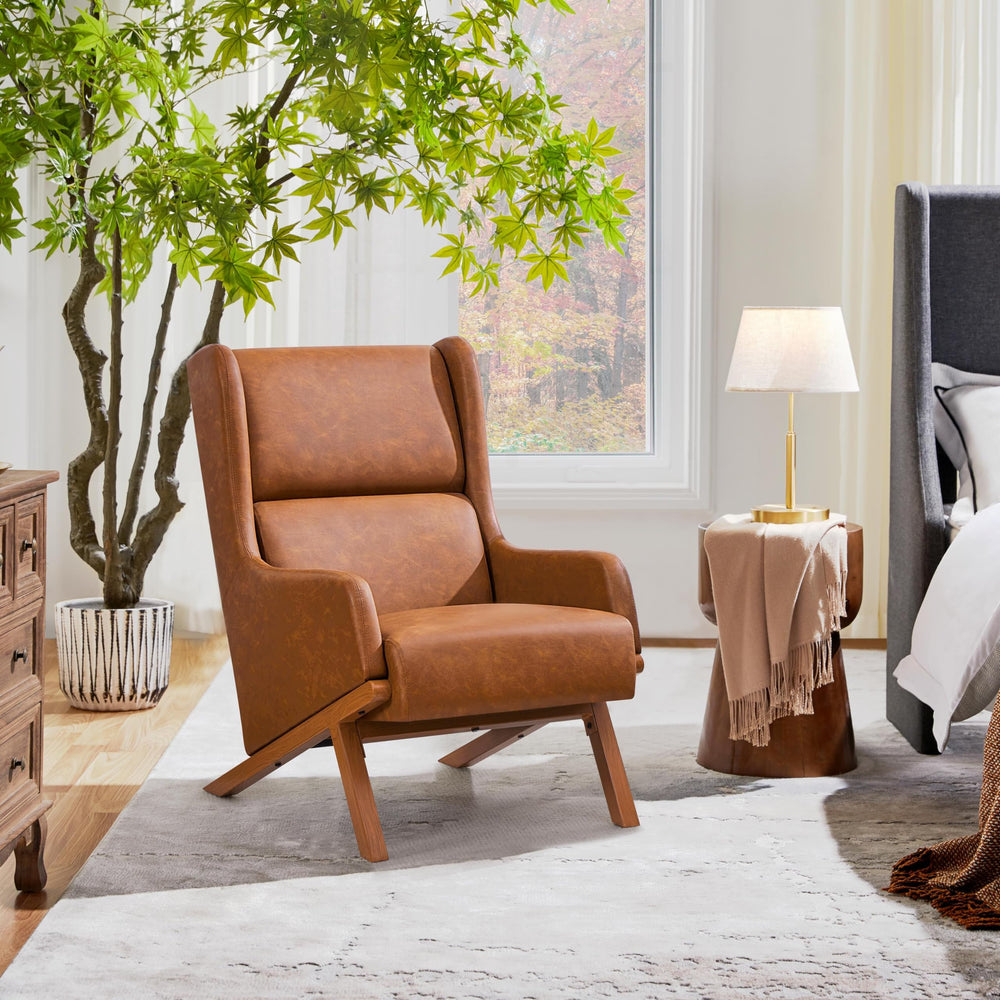 High Back PU Leather Accent Chair – Brown