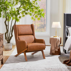 High Back PU Leather Accent Chair – Brown