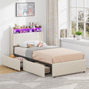 Twin Bed Frame with Storage Drawers, Charging Station & LED Lights