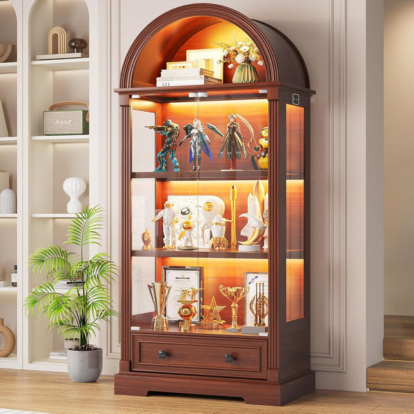 Arched Glass Display Cabinet with LED Sensor Lights