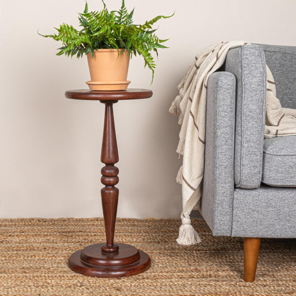 Creative Co-Op Bishop Pedestal Cocktail Side Table, Dark Chestnut