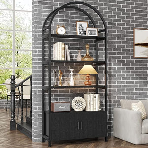 5-Tier Arched Bookshelf with Metal Frame