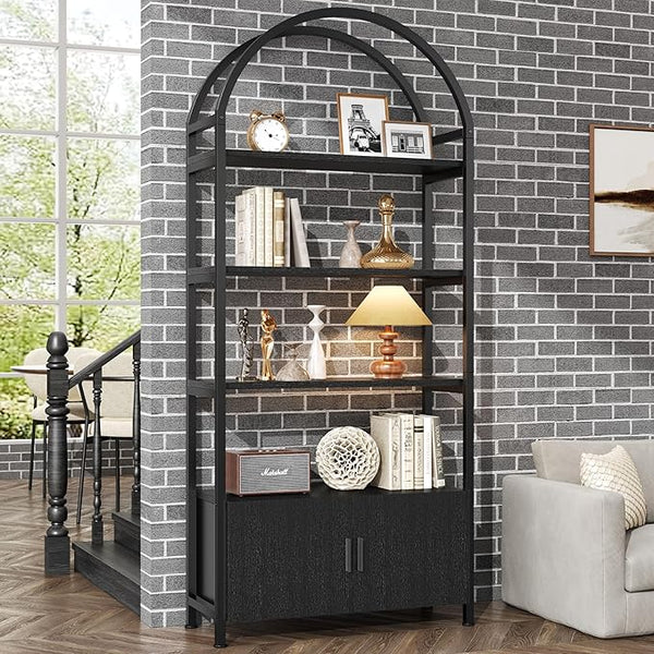 5-Tier Arched Bookshelf with Metal Frame