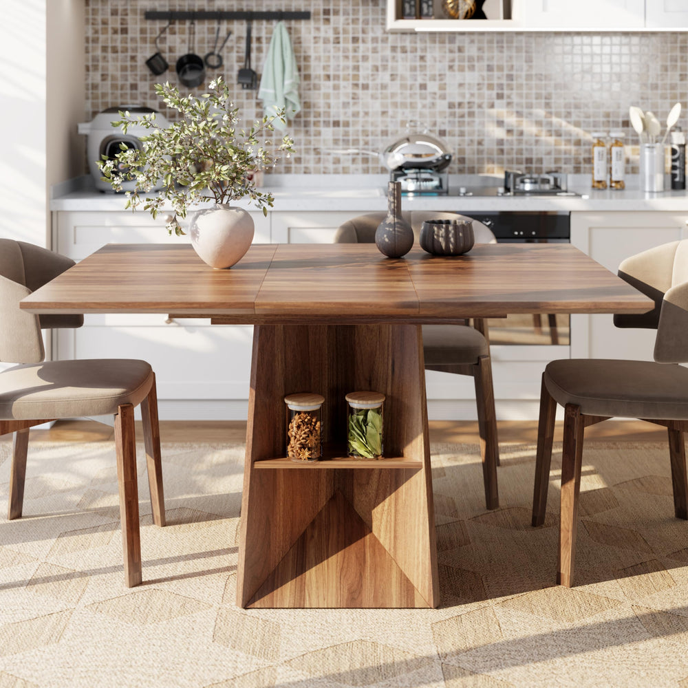 40"-54" Extendable Dining Table with Storage Shelf & Footrest, Seats 4-8, Walnut