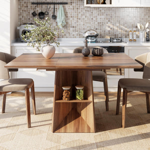 40"-54" Extendable Dining Table with Storage Shelf & Footrest, Seats 4-8, Walnut