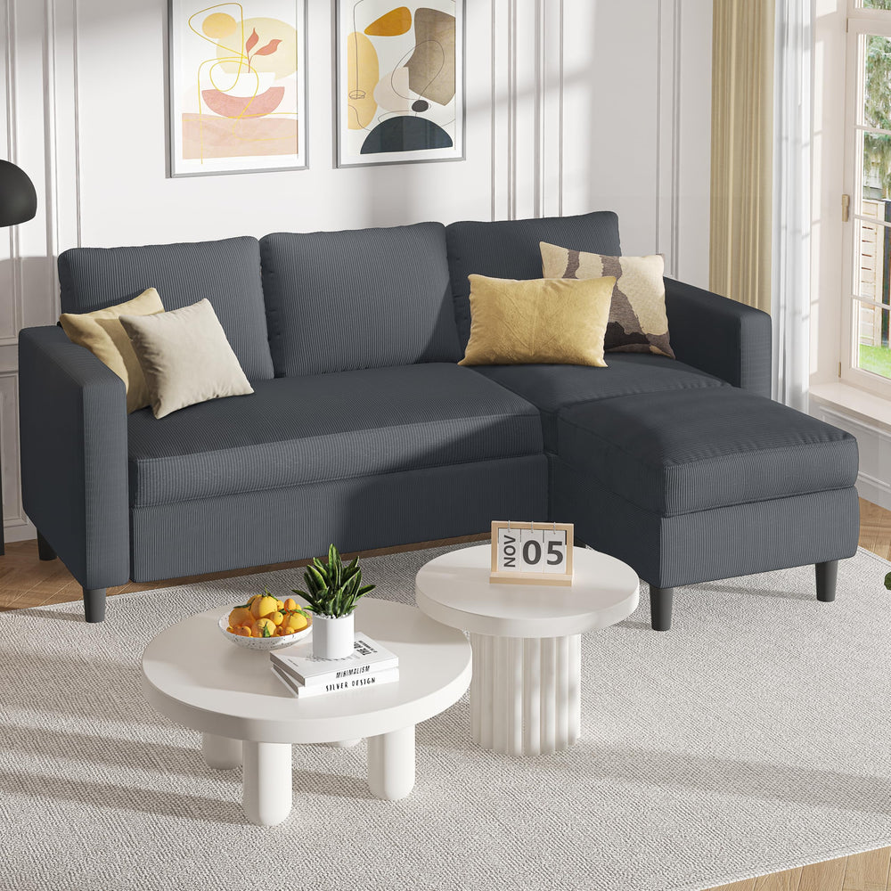 Shintenchi Modern Upholstered Sectional Sofa, L-Shaped Couch with Reversible Chaise for Living Room, New Corduroy Fabric
