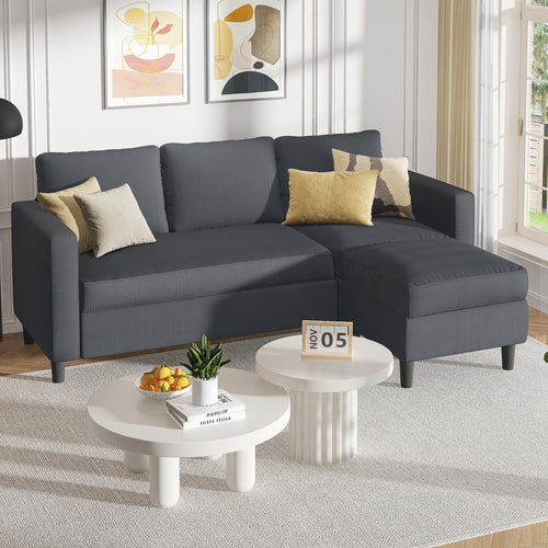 Shintenchi Modern Upholstered Sectional Sofa, L-Shaped Couch with Reversible Chaise for Living Room, New Corduroy Fabric
