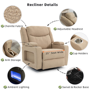 Oversized Power Recliner with Massage, Heat & Swivel Rocker