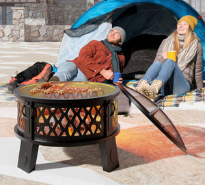 26" Steel Fire Pit with Grill & Diamond Mesh