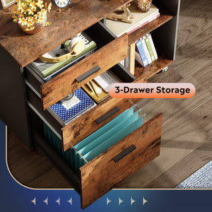 3-Drawer Mobile File Cabinet with Open Shelves
