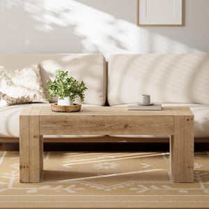 Rustic Wood Coffee Table with Thick Legs & Burl Finish