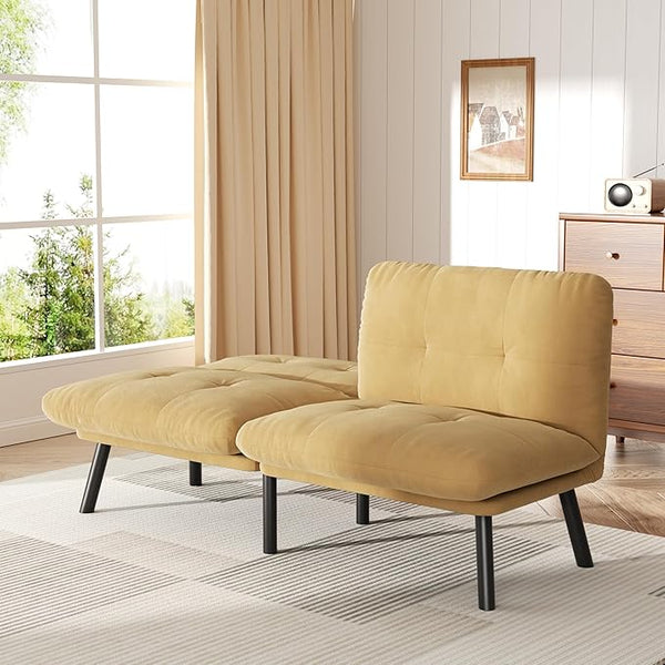 Futon Sofa Sleeper with Adjustable Backrest & Velvet Cushion