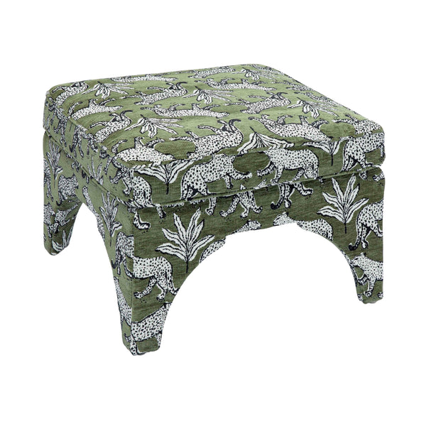Square Jacquard Upholstered Ottoman with Wood Legs