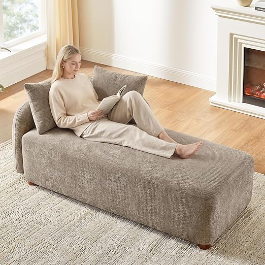 Oversized Chenille Chaise Lounge Chair with 2 Pillows