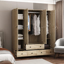 4-Door Rattan Wardrobe Armoire with Drawers