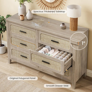 Rattan 6-Drawer Dresser | 48" Wide Boho Chest of Drawers