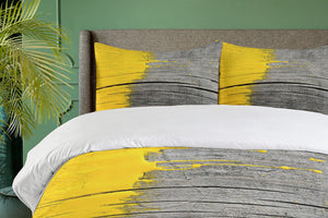 Queen Duvet Cover Set – Yellow Grey Brushed Microfiber 3-Piece Bedding Set with Pillow Shams