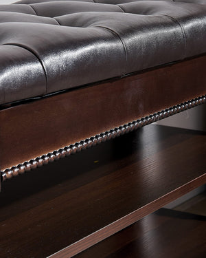 Solid Wood Shoe Storage Bench with Lift-Top Leather Seat, 2-Tier Entryway Organizer
