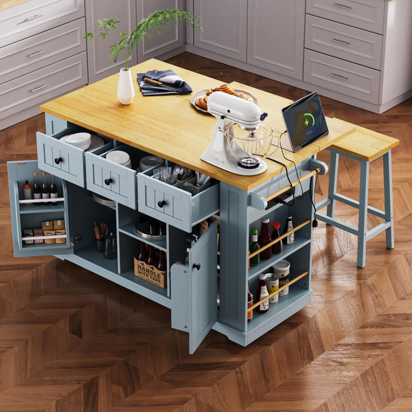Rolling Kitchen Island with Drop Leaf & Power Outlet