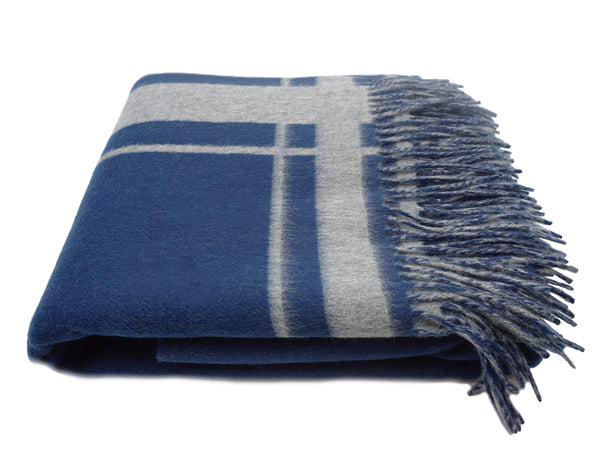 Merino Wool & Cashmere Reversible Throw Blanket with Fringe