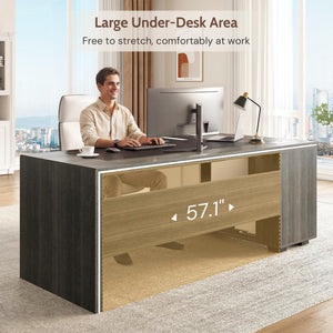 L-Shaped Executive Desk with Cabinet Storage