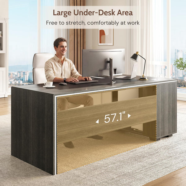 L-Shaped Executive Desk with Cabinet Storage
