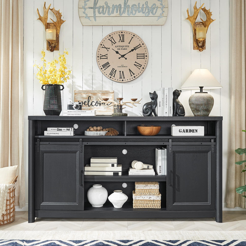 Farmhouse TV Stand with Sliding Barn Door – 70" Wide, Fits 80" TV