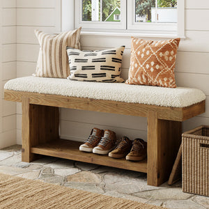 Farmhouse Storage Bench with Shelf