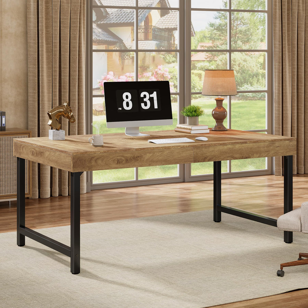 55" Industrial Executive Desk with Metal Legs