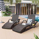 Outdoor Reclining Chaise Lounge Set of 2 with Pull-Out Side Table