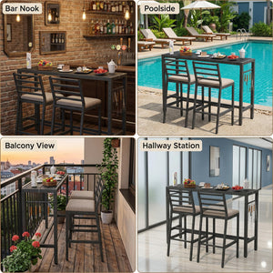 3-Piece Metal High Top Outdoor Bar Set with 2 Cushioned Bar Stools