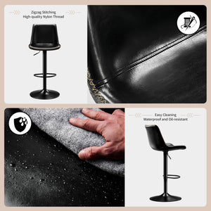 Adjustable Bar Stool Set of 2 – Microfiber Leather, Metal Frame