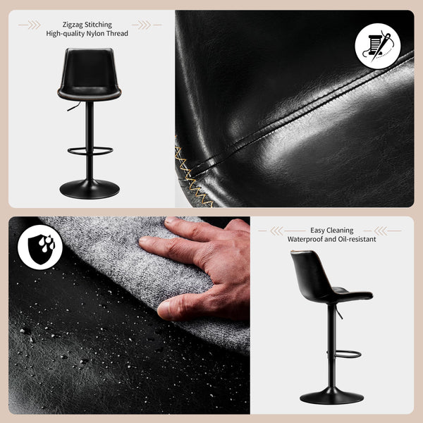 Adjustable Bar Stool Set of 2 – Microfiber Leather, Metal Frame