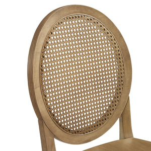 Oval Cane Back Dining Chairs Set of 2 – Rubberwood & Rattan, Driftwood Finish
