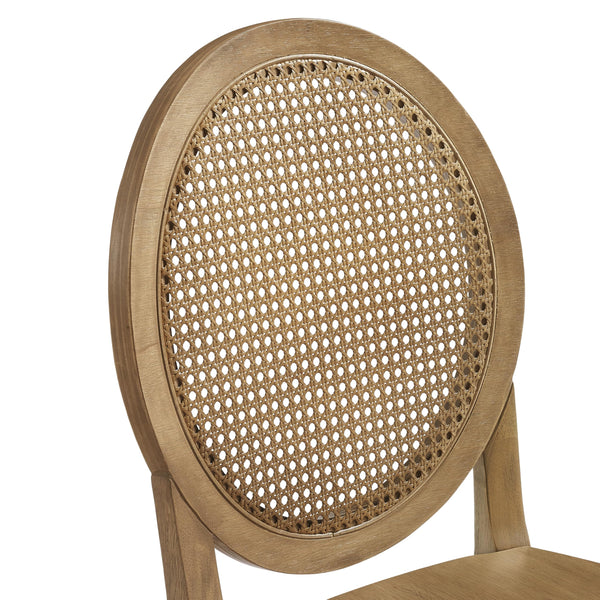 Oval Cane Back Dining Chairs Set of 2 – Rubberwood & Rattan, Driftwood Finish