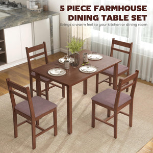 5-Piece Farmhouse Solid Wood Dining Table Set for 4