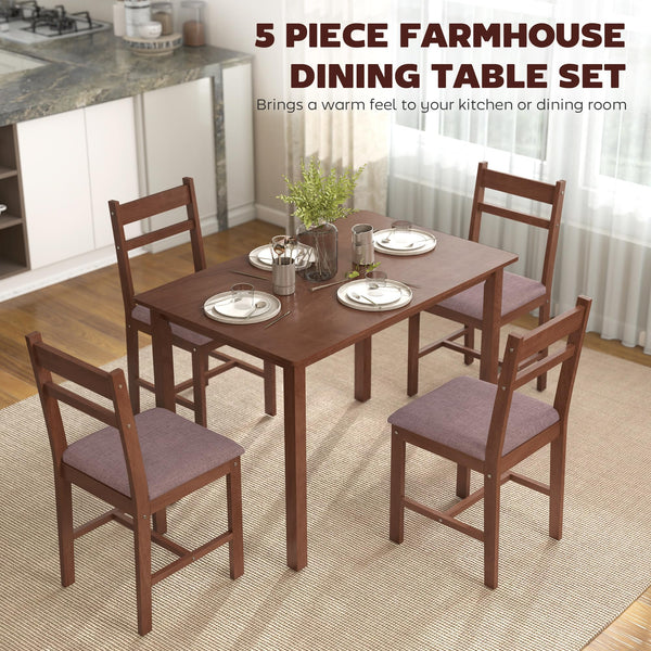 5-Piece Farmhouse Solid Wood Dining Table Set for 4