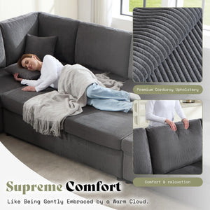 129-Inch Sectional Sofa with Storage Ottoman & Sleeper