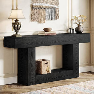 63-Inch Farmhouse Console Table with U-Shaped Base & Lower Shelf
