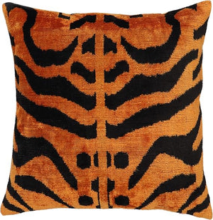 Orange Gold Tiger Print Velvet Throw Pillow with Down Feather Insert