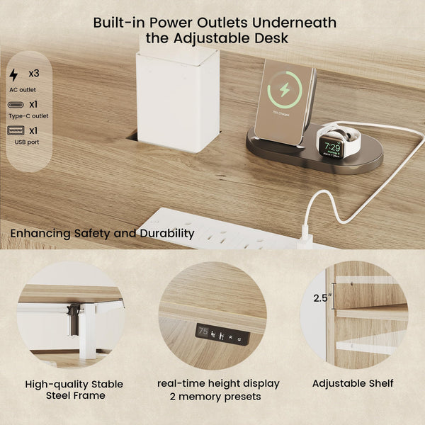 Electric Standing Desk with Drawers & Storage, 70.87"